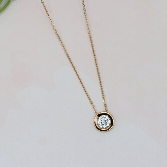 Minimalist Rose Gold Solitaire Necklace with Dainty Round Pendant, XPNL0176 - Picture 2 of 13